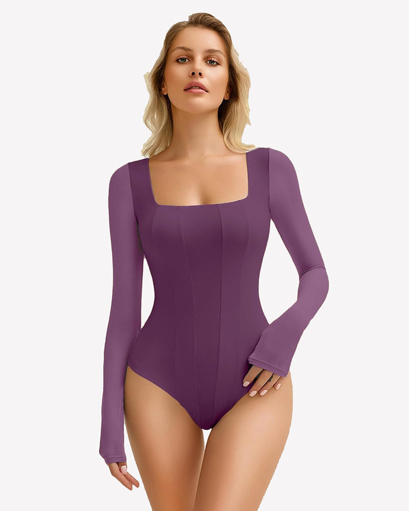 Square Neck One Piece Mesh Leotard Tops
