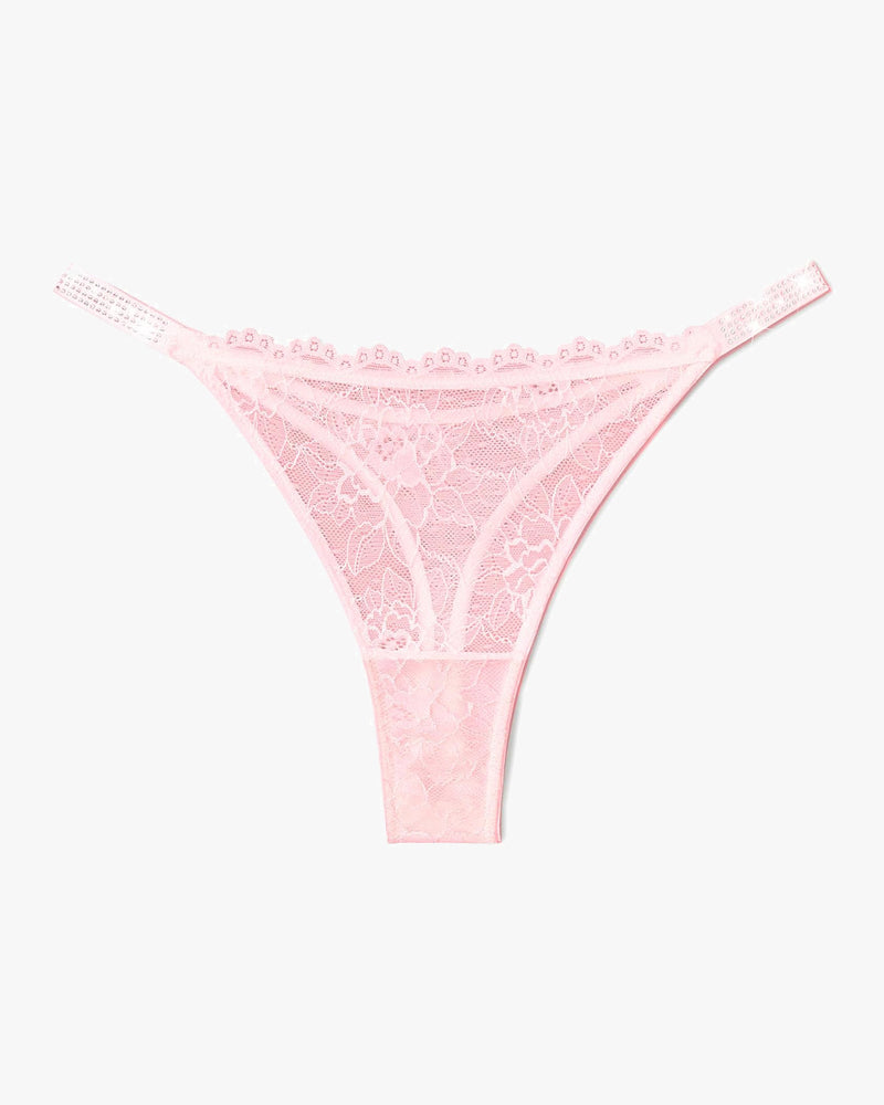 Lace Thongs with Rhinestone-Embellished Strap