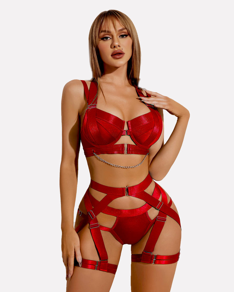 Push Up Bra Garter Set with Chain