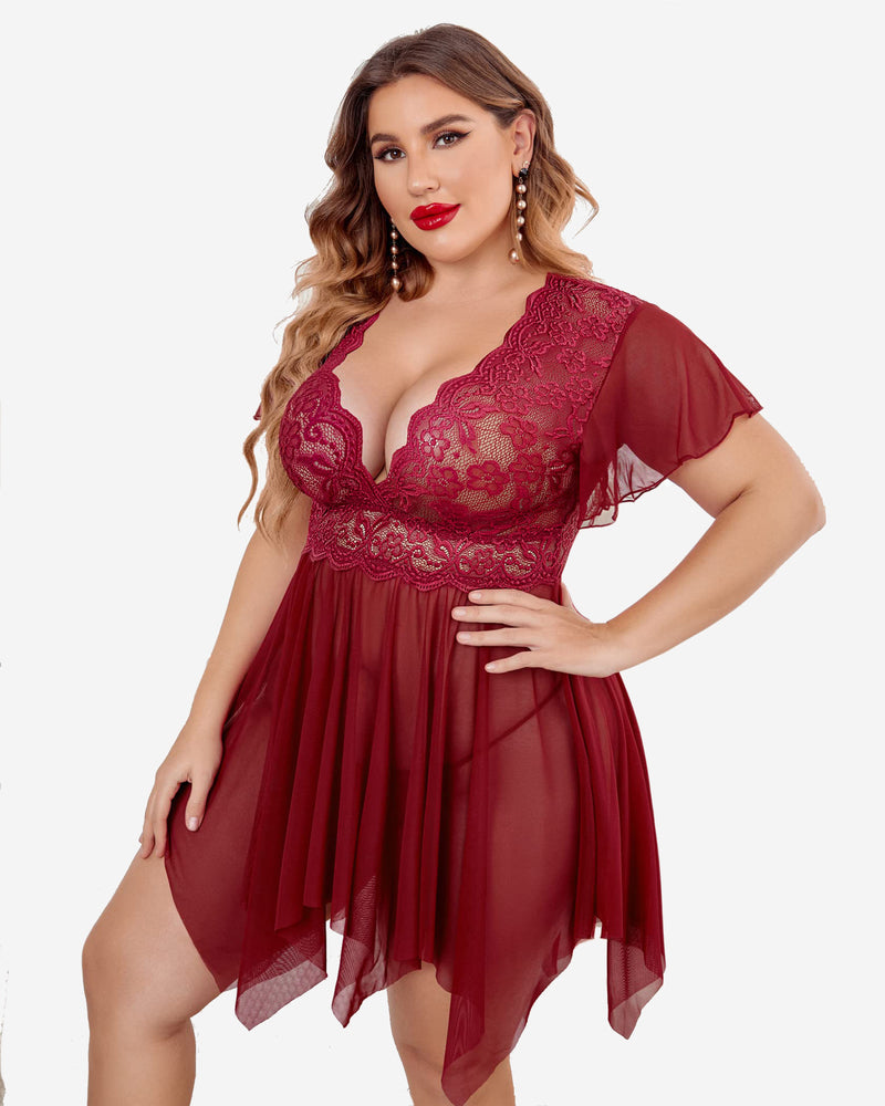 Plus Size Floral Lace Lingerie