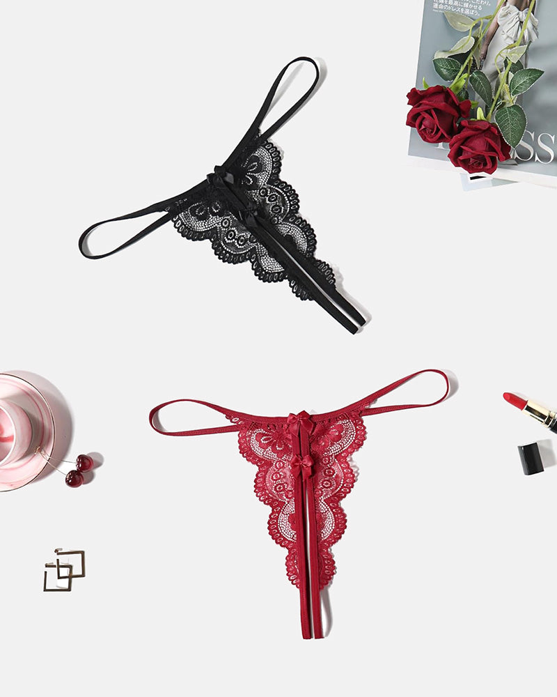 Lace Thongs Low Rise Bow Panties
