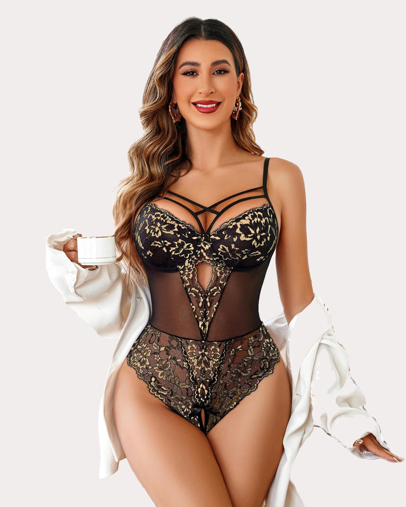 Lace One Piece Criss Cross Bodysuit