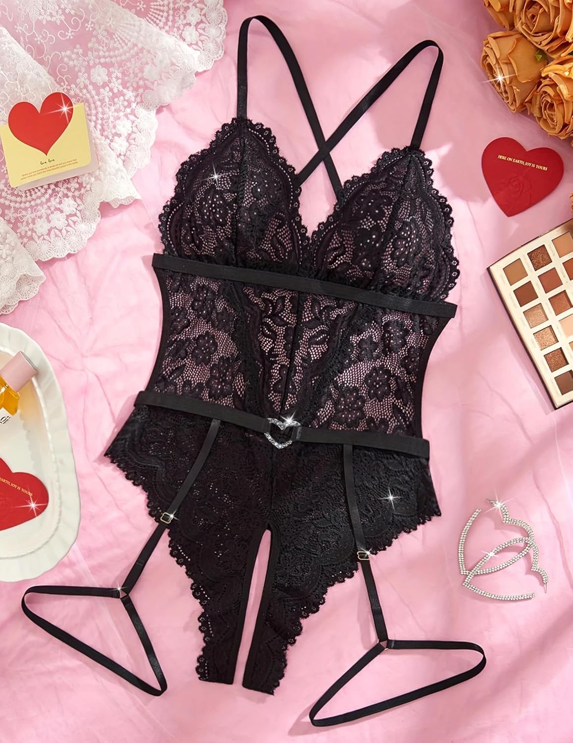 Lace Crotchless Bodysuit with Garter Belt