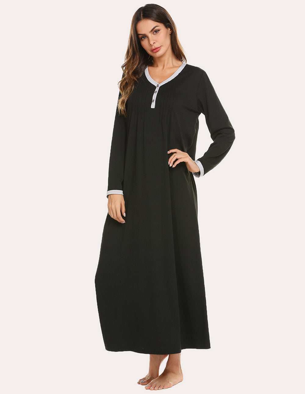 Long Sleeve Front Pleated Nightgown (US Only)