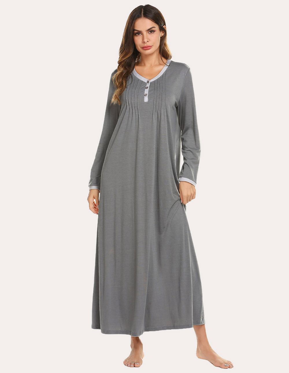 Long Sleeve Front Pleated Nightgown (US Only)