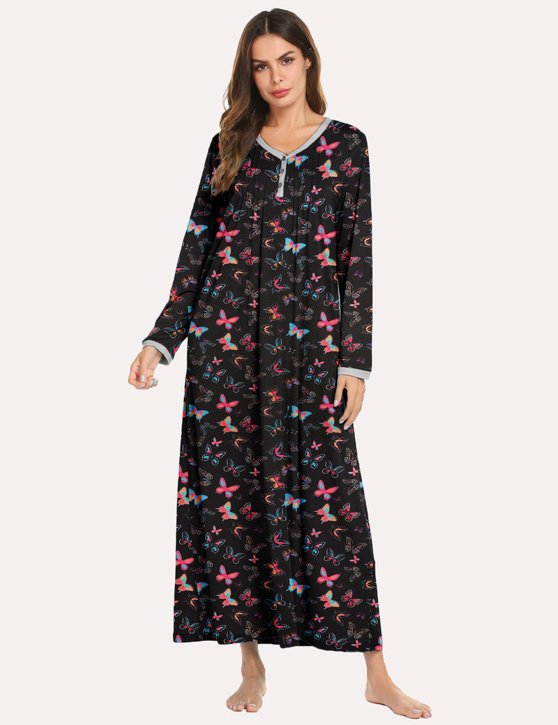 Long Sleeve Front Pleated Nightgown (US Only)