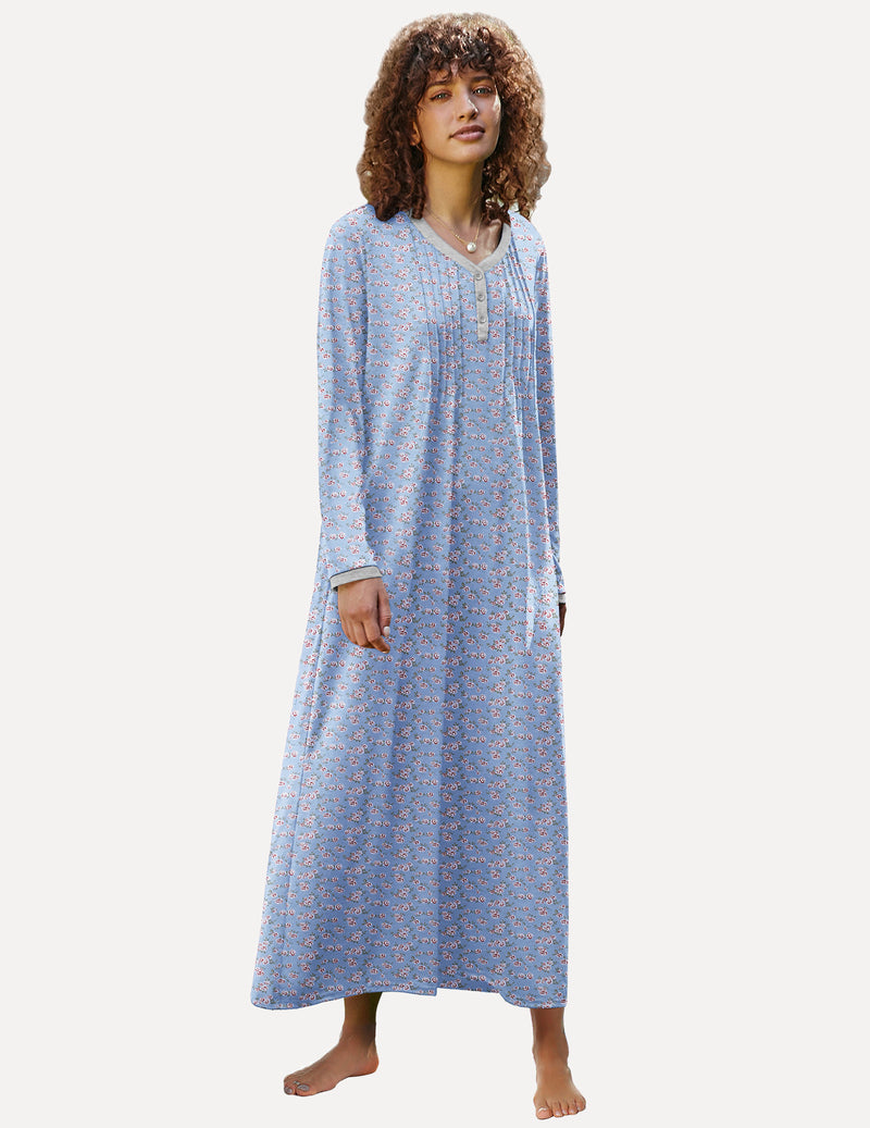 Long Sleeve Front Pleated Nightgown (US Only)