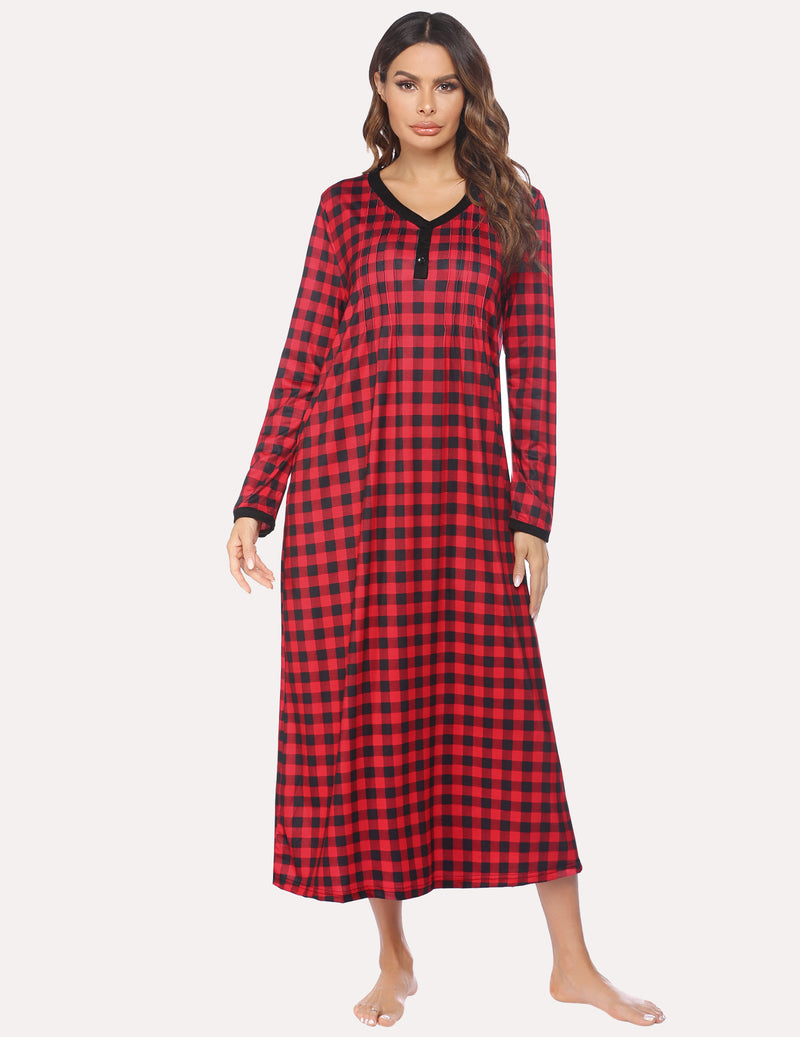 Long Sleeve Front Pleated Nightgown (US Only)