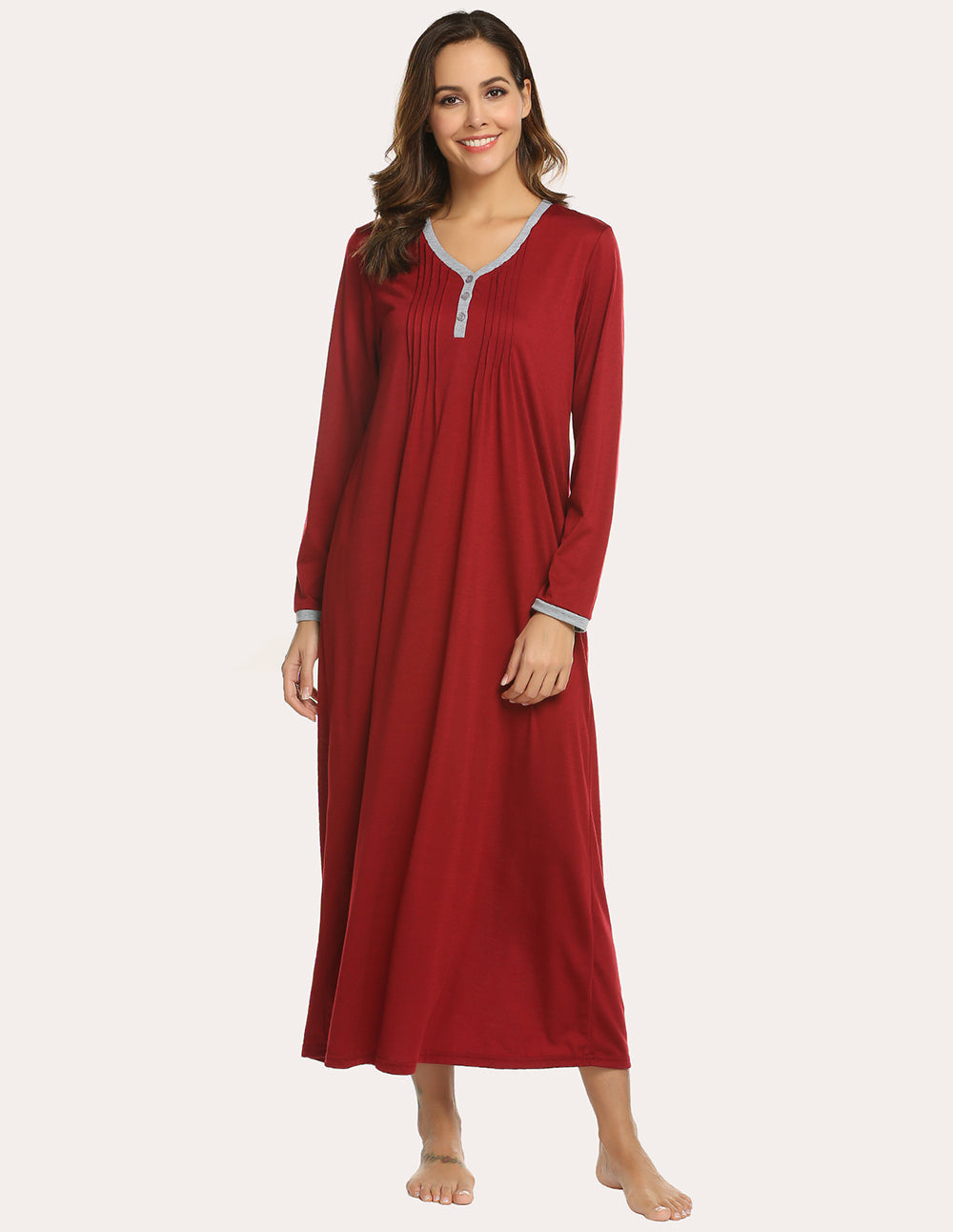 Long Sleeve Front Pleated Nightgown (US Only)