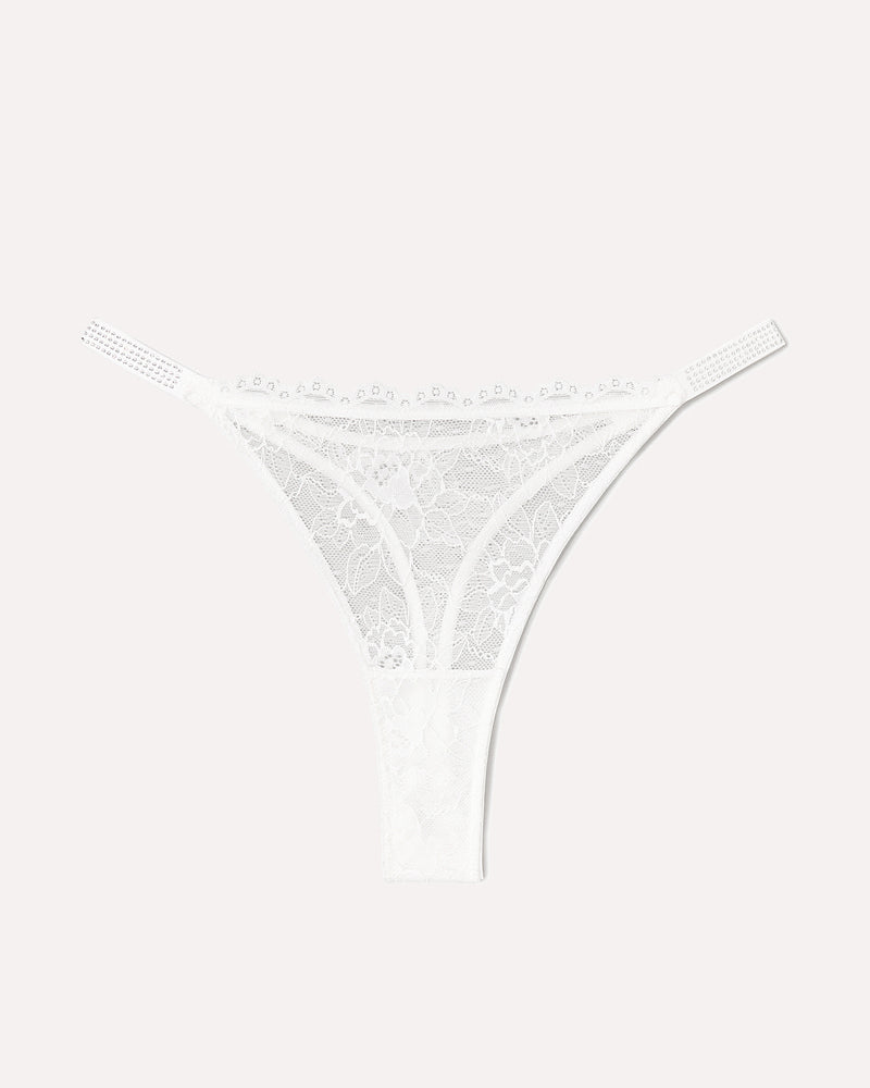Lace Thongs with Rhinestone-Embellished Strap