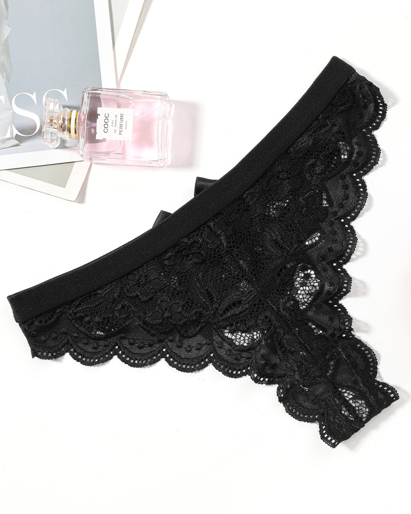 Lace Bow Panties T Back Low Waist Thong