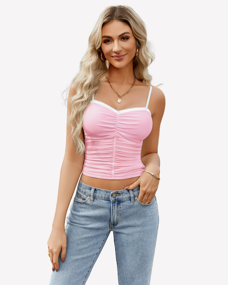 Ruched Y2K Tank Top Mesh Crop Tops