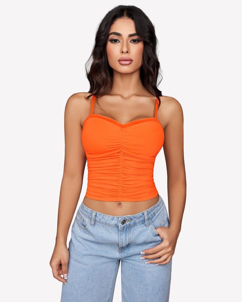 Ruched Y2K Tank Top Mesh Crop Tops