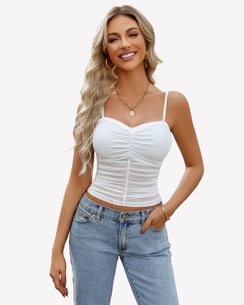 Ruched Y2K Tank Top Mesh Crop Tops