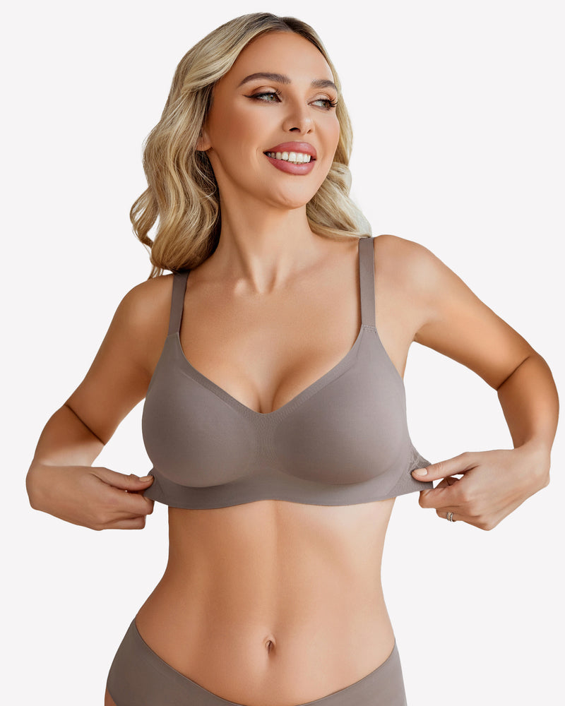 Wireless Lace Seamless Padded V Neck Bra