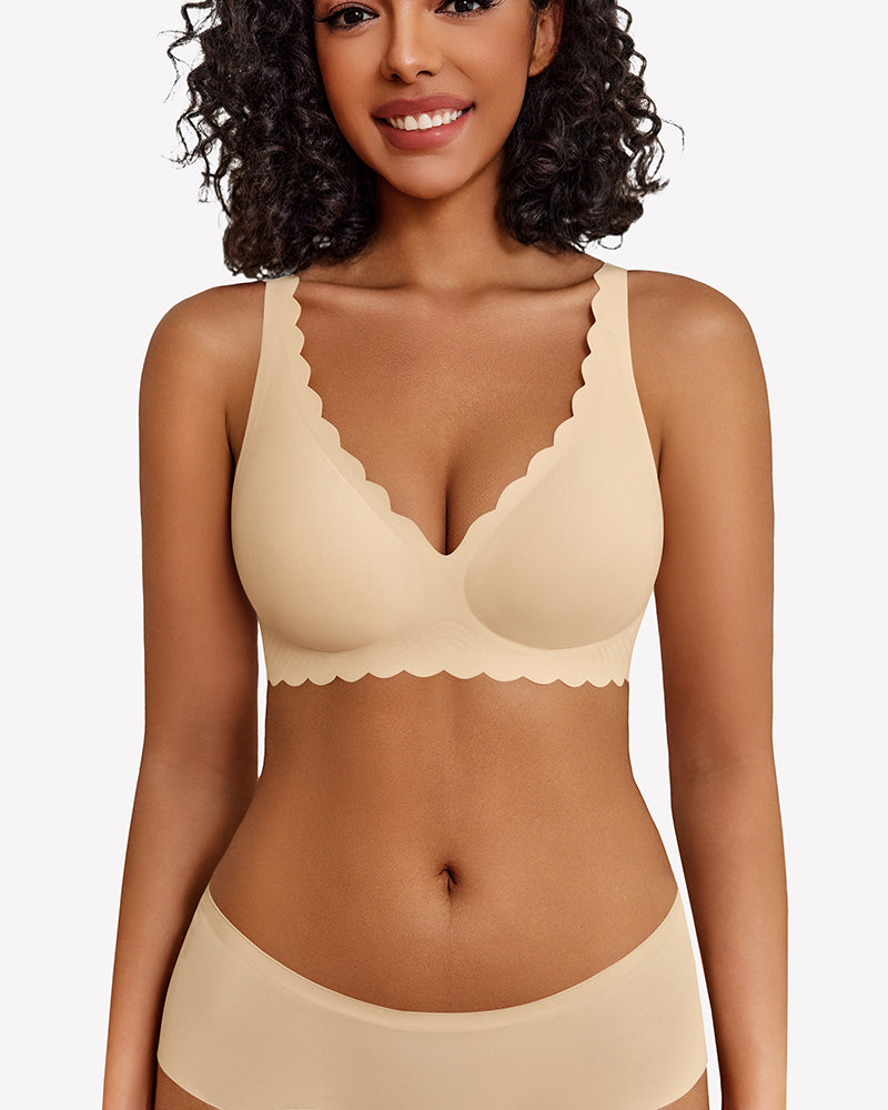 Wireless V Neck Seamless Full Coverage Bra