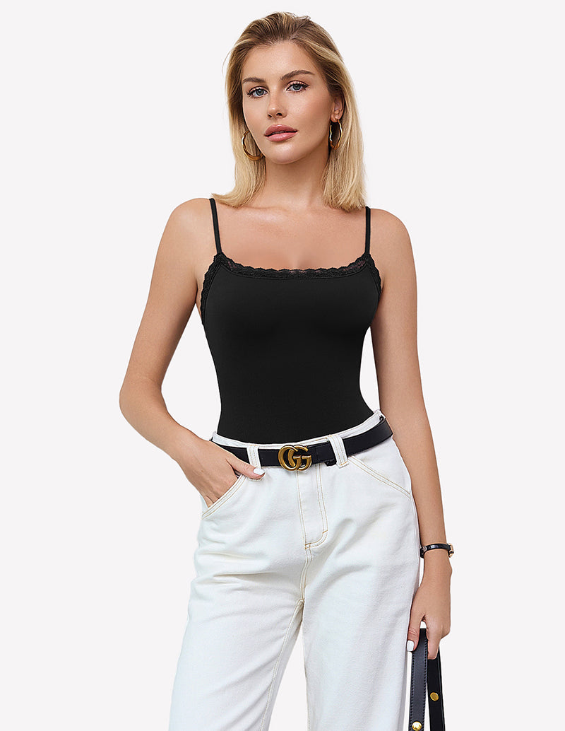 Square Neck Lace Bodysuit Tank Top