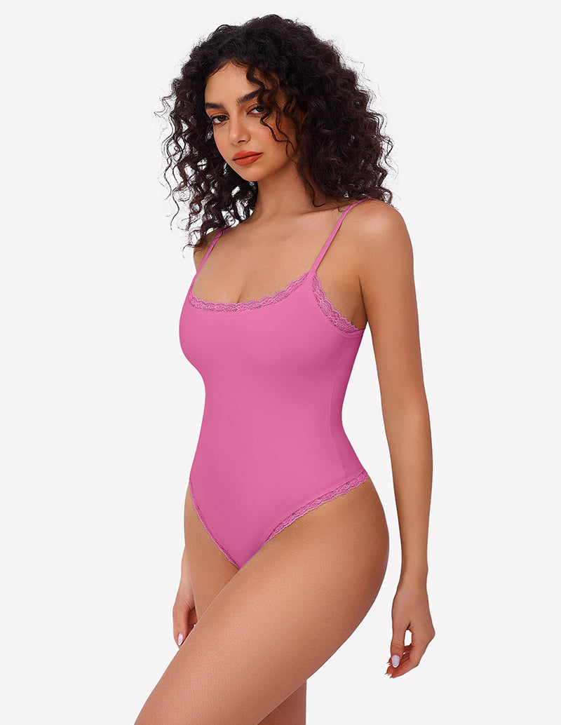 Square Neck Lace Bodysuit Tank Top