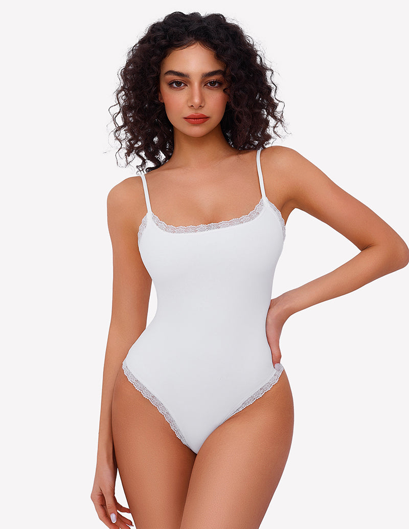 Square Neck Lace Bodysuit Tank Top