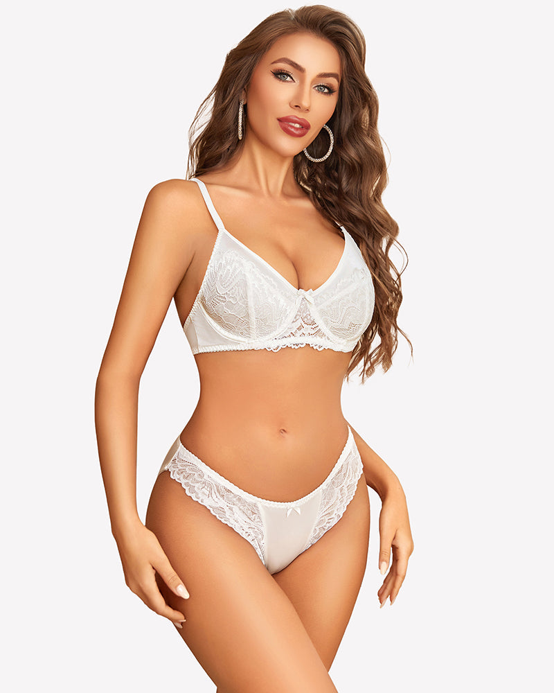 Satin Lace Unlined Bra and Panty Set