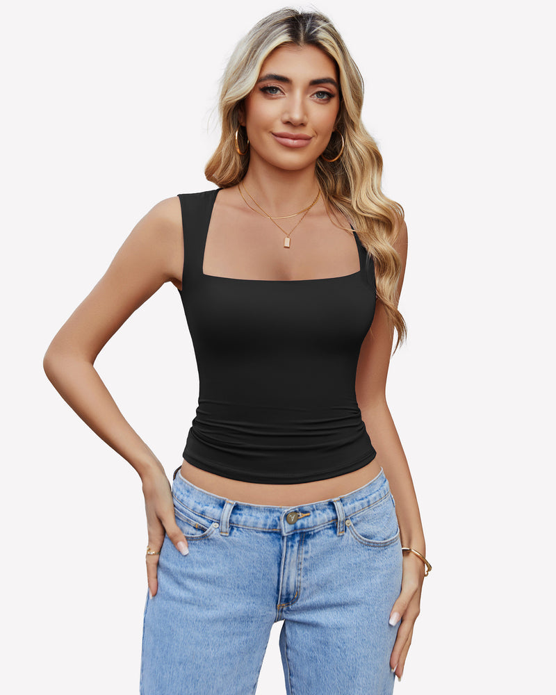 Square Neck Tank Top Basic Crop Tops