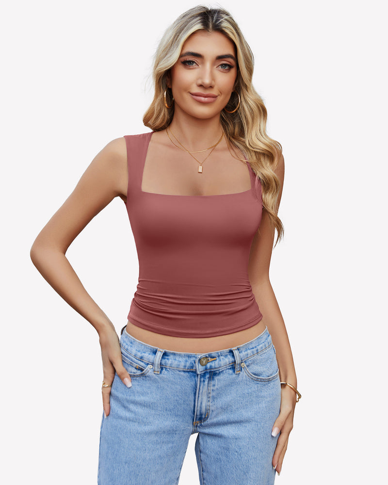 Square Neck Tank Top Basic Crop Tops