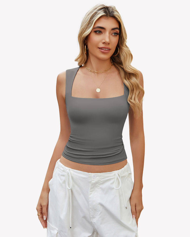 Square Neck Tank Top Basic Crop Tops