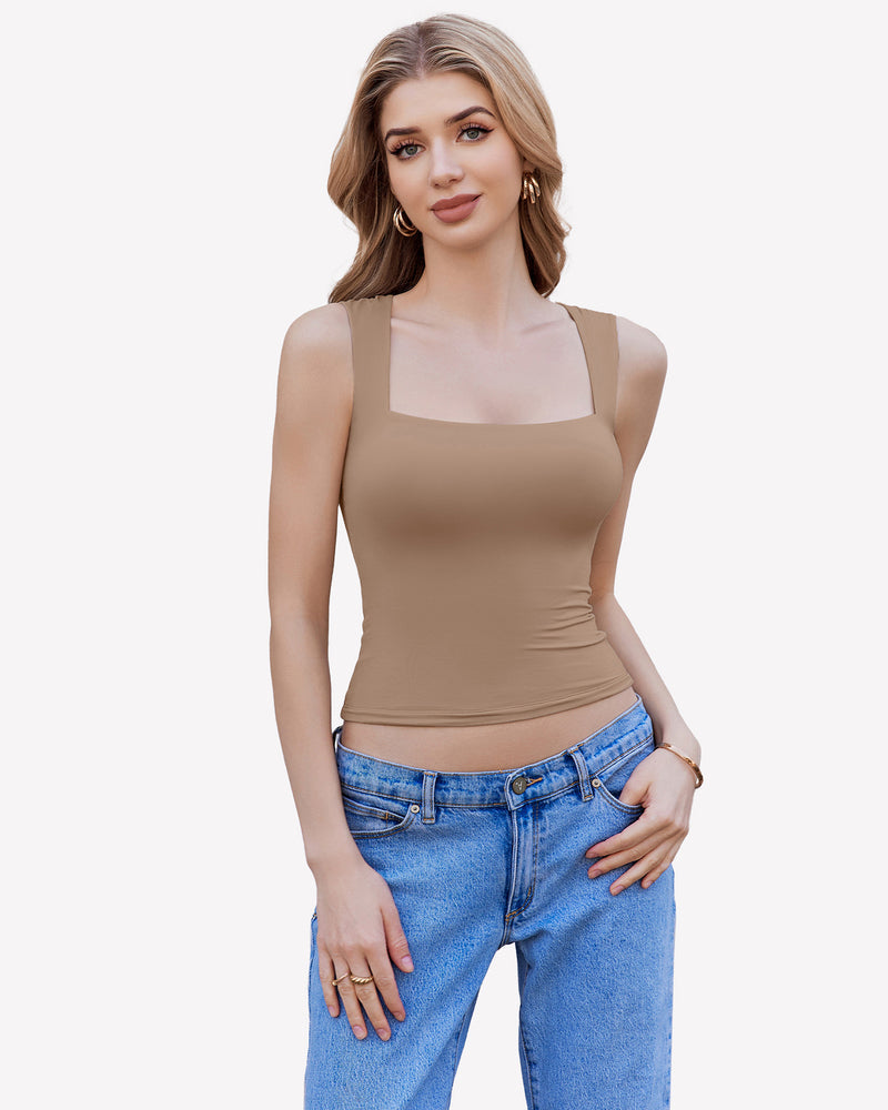 Square Neck Tank Top Basic Crop Tops