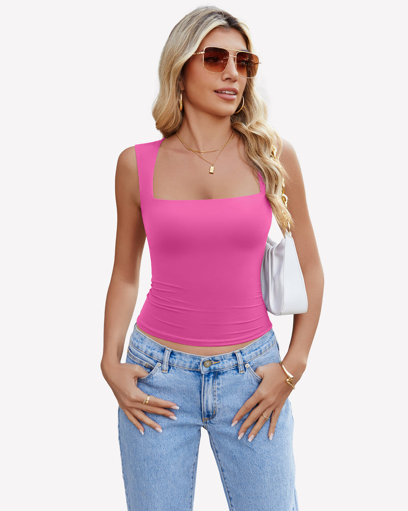 Square Neck Tank Top Basic Crop Tops