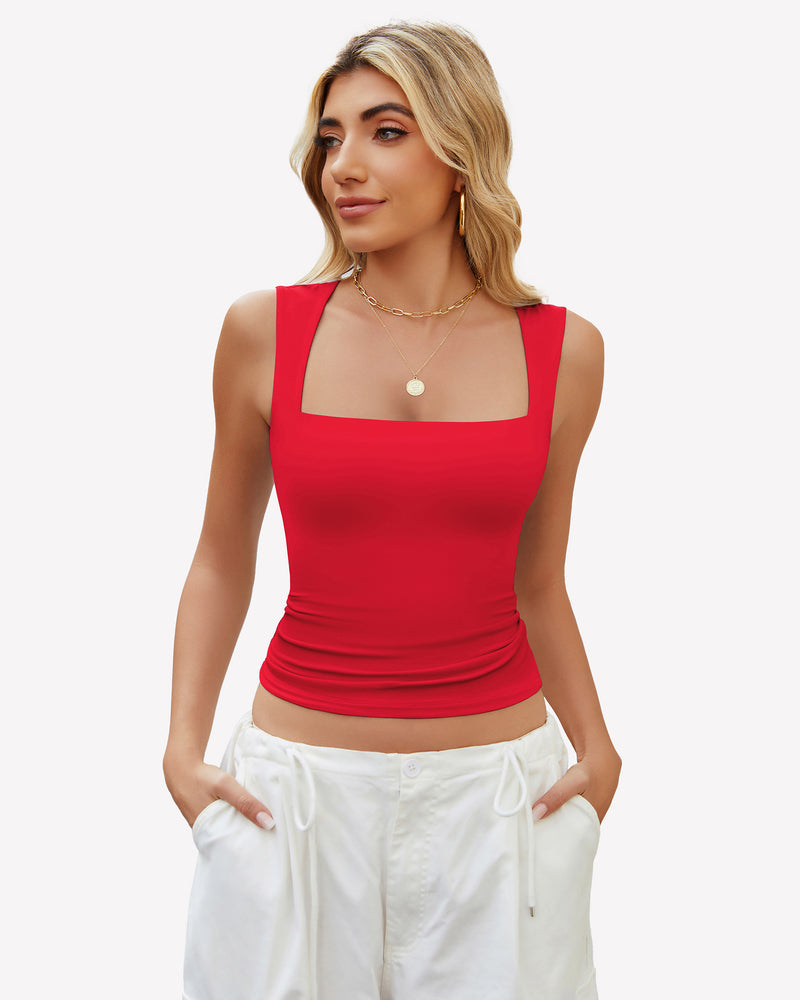 Square Neck Tank Top Basic Crop Tops