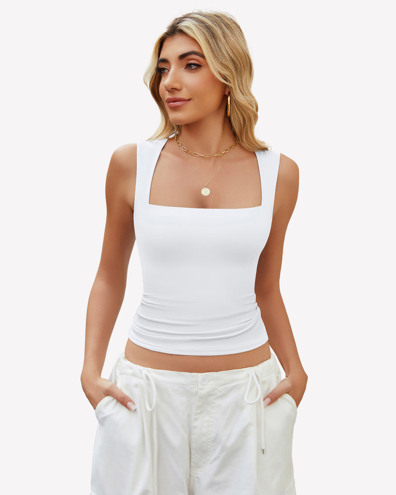 Square Neck Tank Top Basic Crop Tops