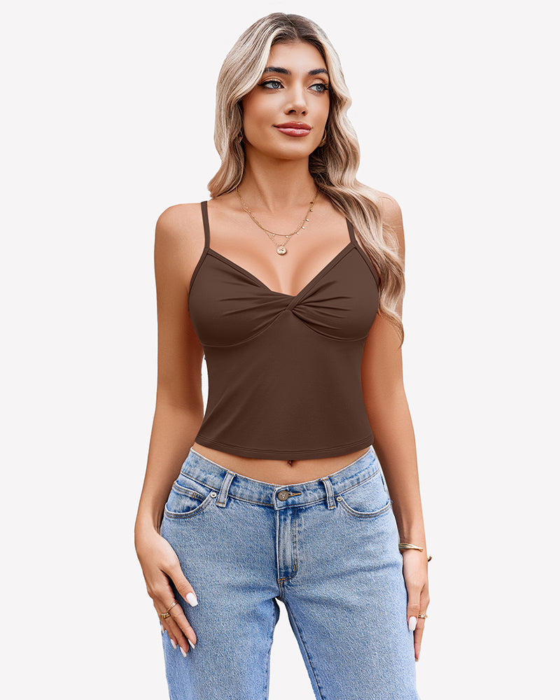Twist Front V Neck Tank Top Spaghetti Strap Crop Tops