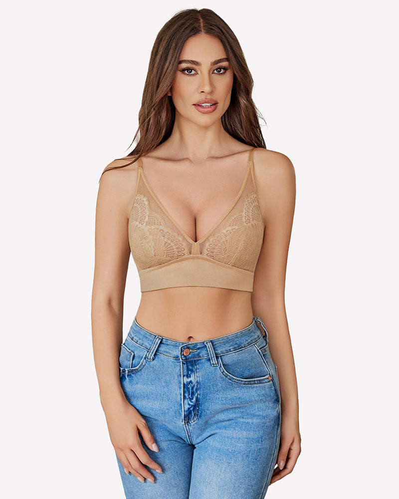 Wireless Bralette Mesh V Neck Bra