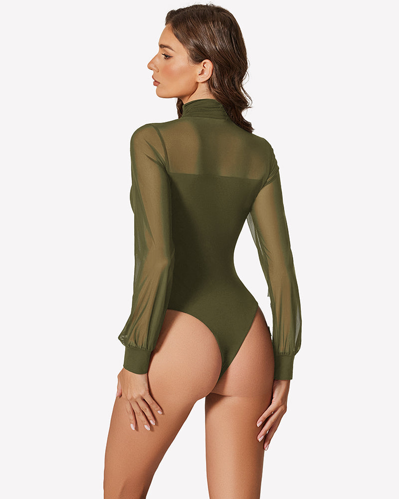 Long Sleeve Mesh Turtleneck Bodysuit