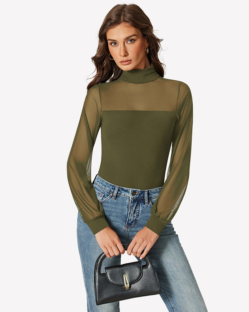 Long Sleeve Mesh Turtleneck Bodysuit