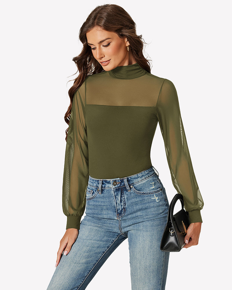 Long Sleeve Mesh Turtleneck Bodysuit