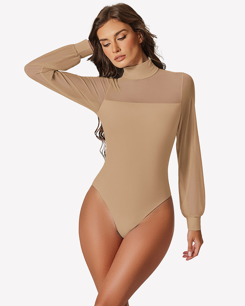 Long Sleeve Mesh Turtleneck Bodysuit