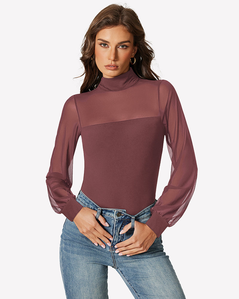 Long Sleeve Mesh Turtleneck Bodysuit