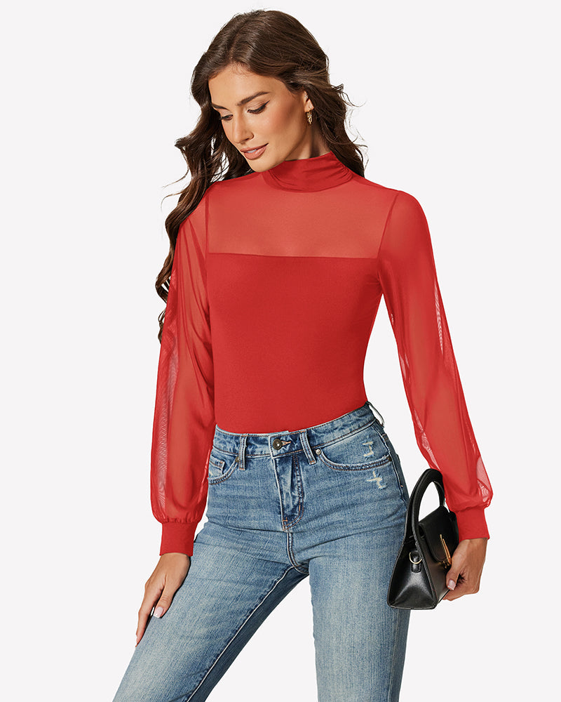 Long Sleeve Mesh Turtleneck Bodysuit