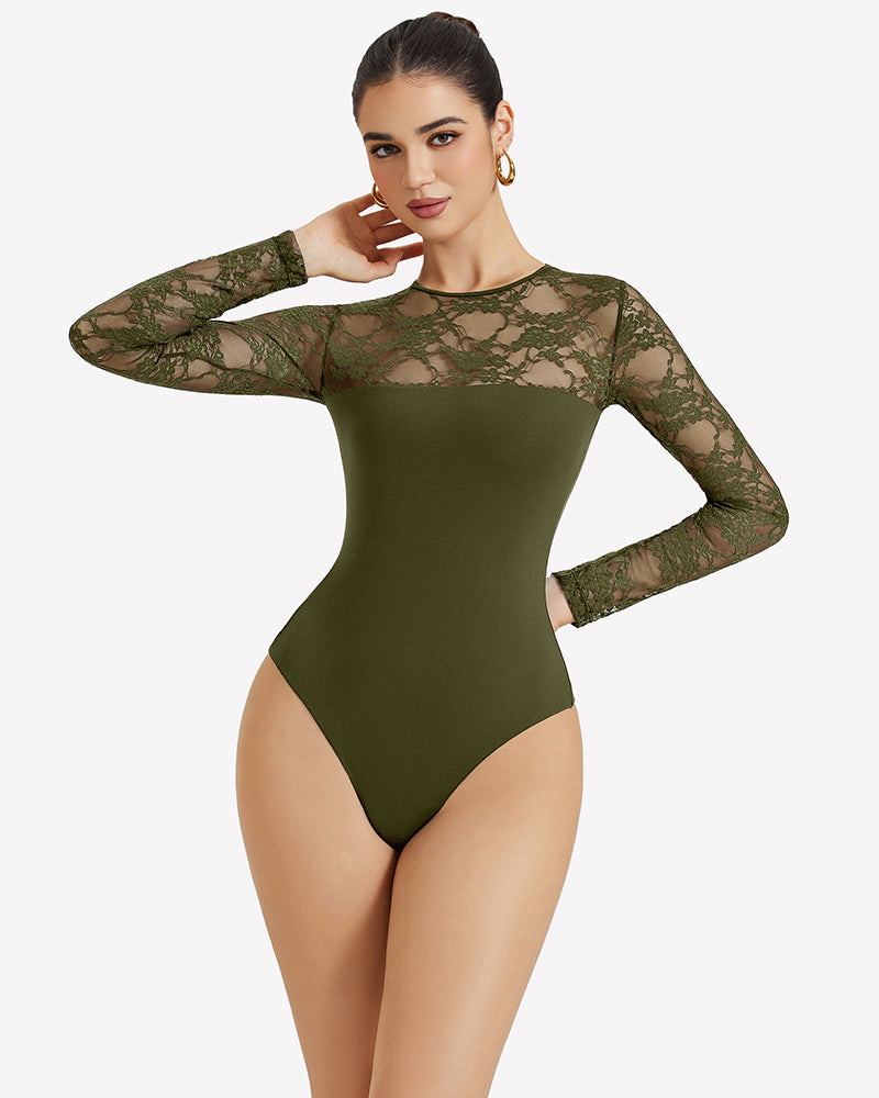 Lace Long Sleeve Bodysuit Tops