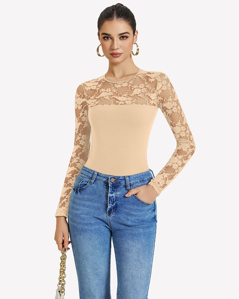 Lace Long Sleeve Bodysuit Tops