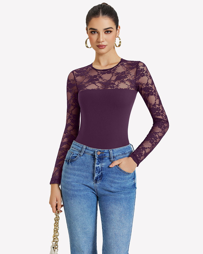 Lace Long Sleeve Bodysuit Tops