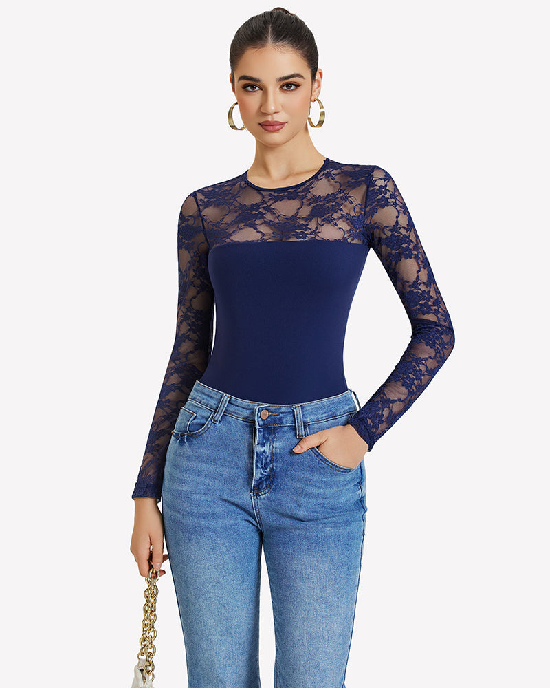 Lace Long Sleeve Bodysuit Tops