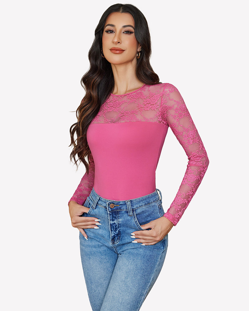 Lace Long Sleeve Bodysuit Tops