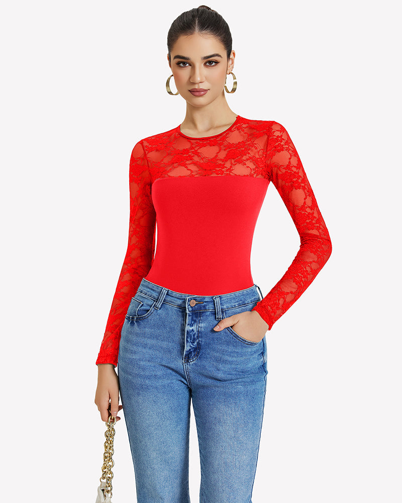 Lace Long Sleeve Bodysuit Tops