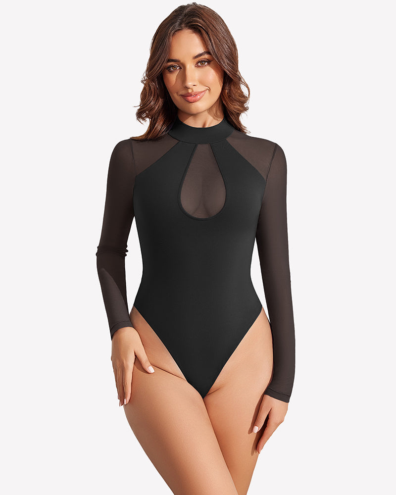 Long Sleeve Bodysuits Mesh Top