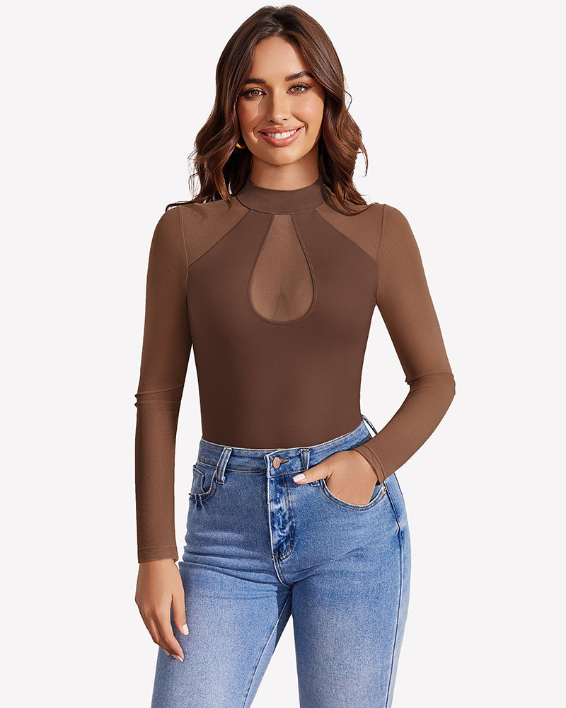 Long Sleeve Bodysuits Mesh Top
