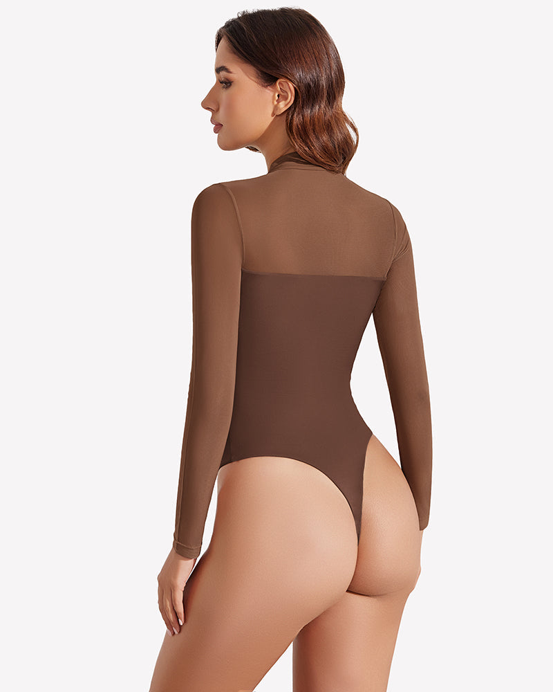 Long Sleeve Bodysuits Mesh Top