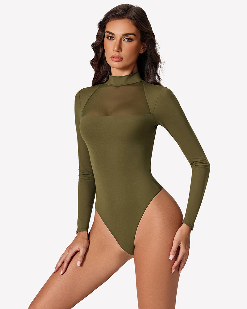 Long Sleeve Leotard Mesh Bodysuit Tops