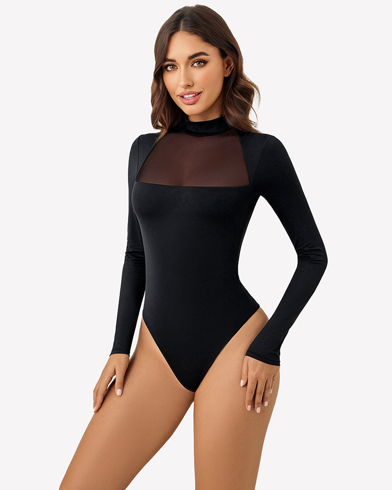 Long Sleeve Leotard Mesh Bodysuit Tops
